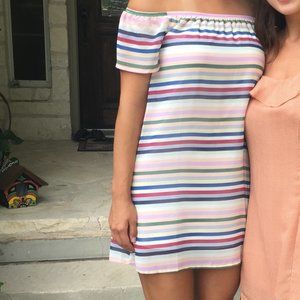 Off the shoulder striped mini dress